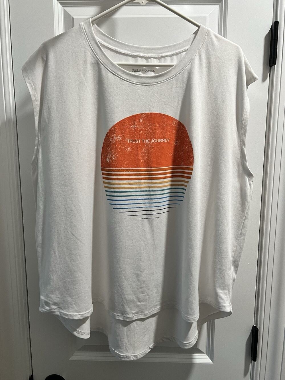 Lovers of hYOUmanity White Sleeveless Top with Graphic Women’s XL